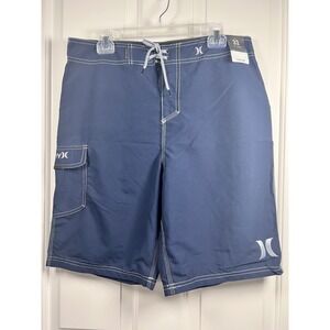 Hurley Mens Navy Blue Board Shorts Swim Trunks Cargo Pocket Size 33 22 Length